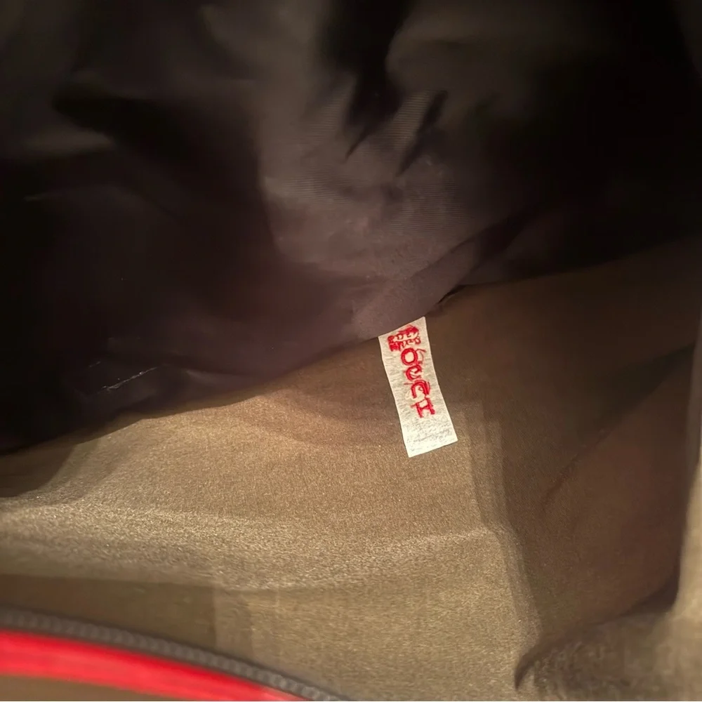 HUGO BOSS Nylon Unisex Messenger Bag Olive Green Red Zip Flap‎ Shoulder Strap
